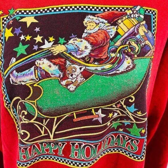 Vintage Hanes Santa Sleigh Dog Christmas Sweatshirt Womens Large - Picture 2 of 7